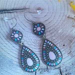 Elegant Pink and Blue Teardrop Earrings